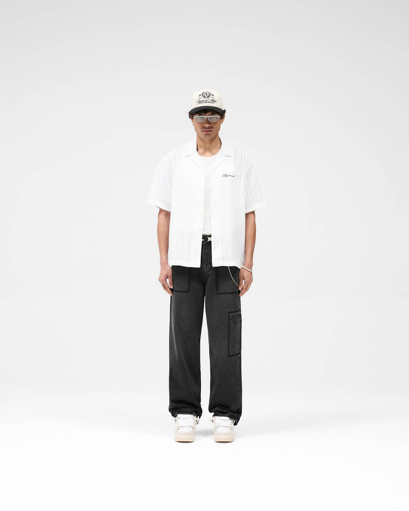 Embroidered Bowling Shirt - Antique White