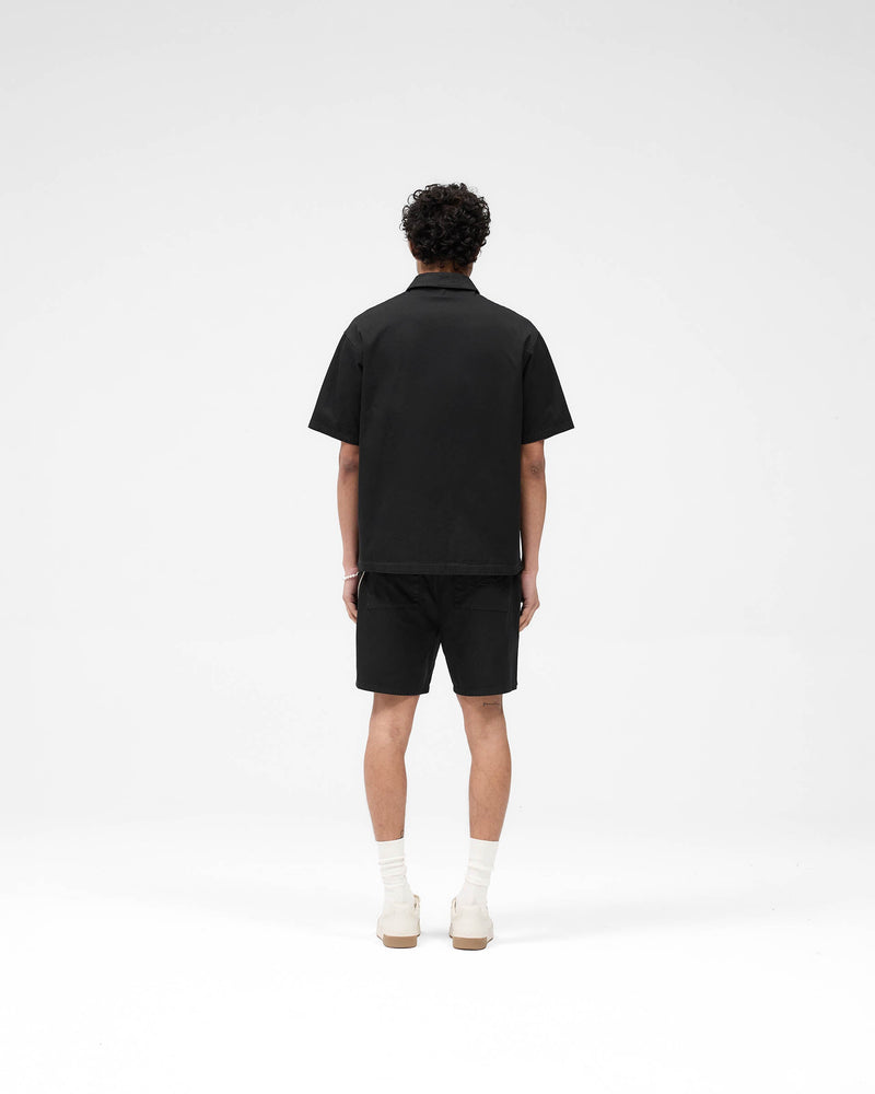 Short Sleeve Cotton Overshirt - Washed Black