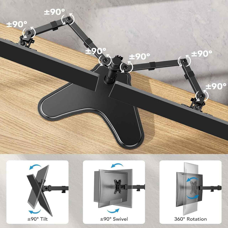 Dual Monitor Stand for Two 13-32 inch Flat Curved LCD Screens with Swivel, Tilt, Rotation & Height Adjustable Free Standing, Black