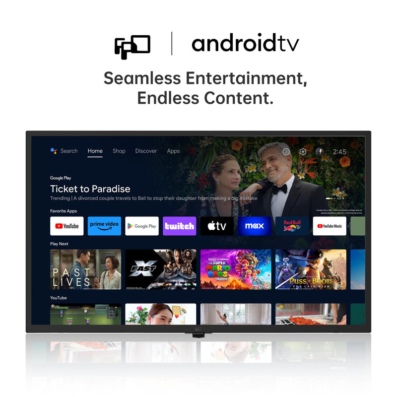 FPD 2025 32 Inch Android Smart TV - HD LED Flat Screen with Google Play, Built-in Chromecast, Voice Remote & WiFi/Bluetooth | Crystal Clear Streaming for Living Room
