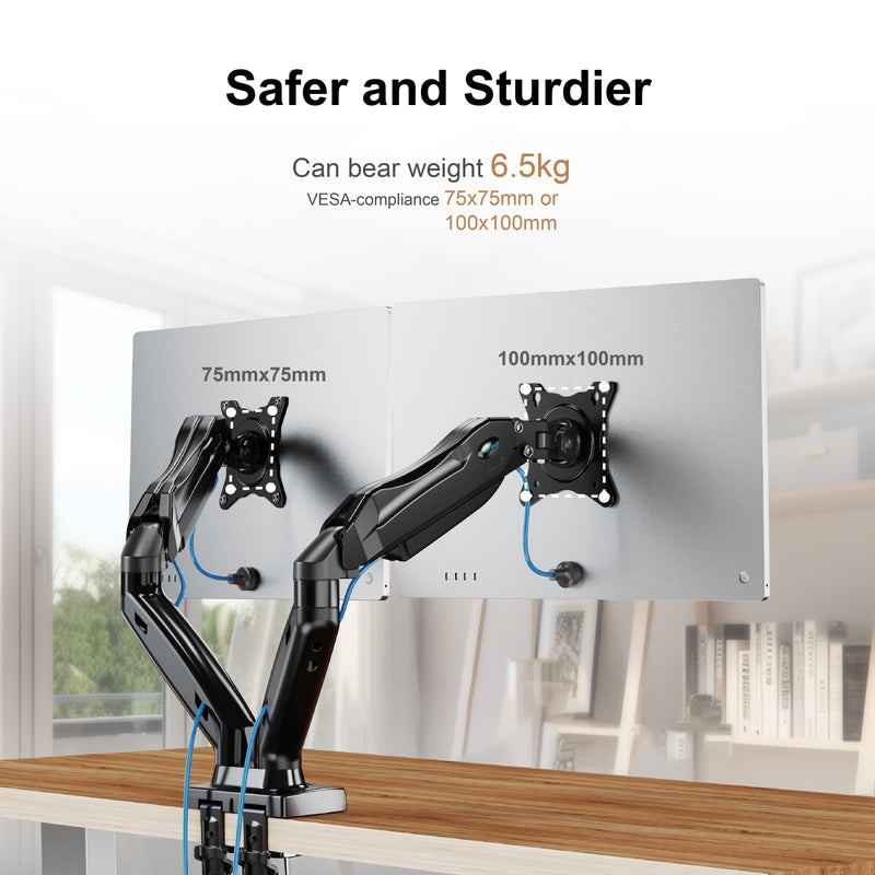 PERLESMITH Dual Monitor Stand, Desk Mount Base, Full Adjustable Gas Spring Monitor Mount for 13-32 inch Computer Screens