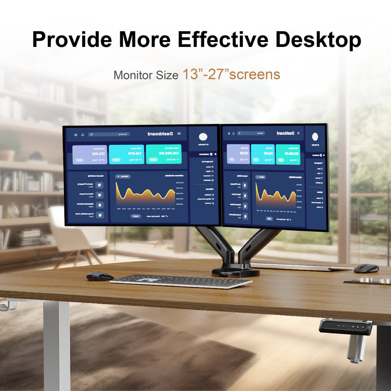 PERLESMITH Dual Monitor Stand, Desk Mount Base, Full Adjustable Gas Spring Monitor Mount for 13-32 inch Computer Screens