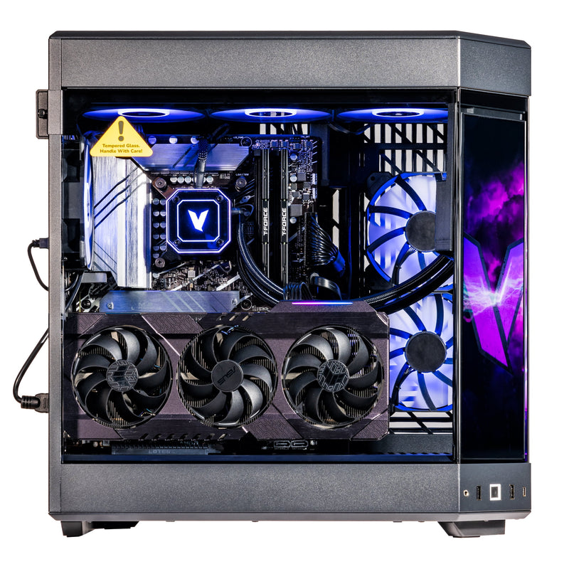 Velztorm LCD Black Praetix Custom Built Gaming Desktop PC (Intel i9-14900K, GeForce RTX 5080, 64GB DDR5, 2TB PCIe SSD + 6TB HDD, RGB Fans, 360mm AIO, 1000W PSU, WiFi 6E, Bluetooth 5.2, Win 11 Home)