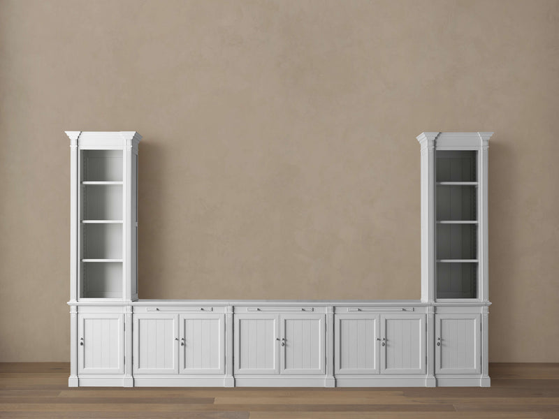 Athens Modular Large Media Console with Double Narrow Bookcases