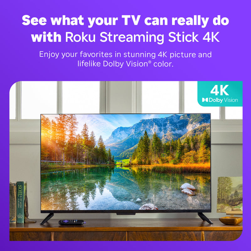Roku Streaming Stick 4K - HDR & Dolby Vision Roku Streaming Device for TV with Voice Remote & Long-Range Wi-Fi - Free  & Live TV