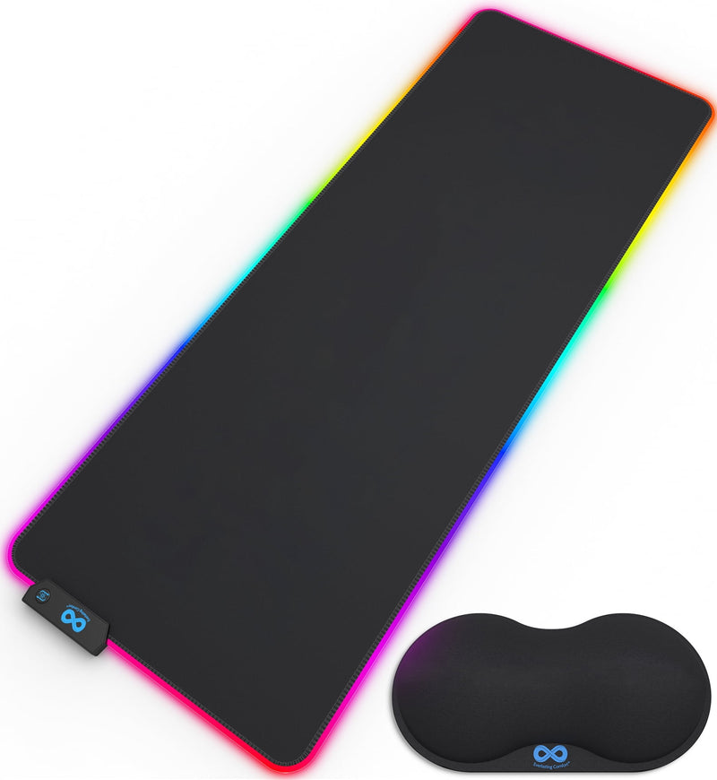 Everlasting Comfort Gaming Mouse Pad - Large Oversized Mouse Pad with Wrist Support, 14 Color Modes, Waterproof Gaming Accessories (Black)