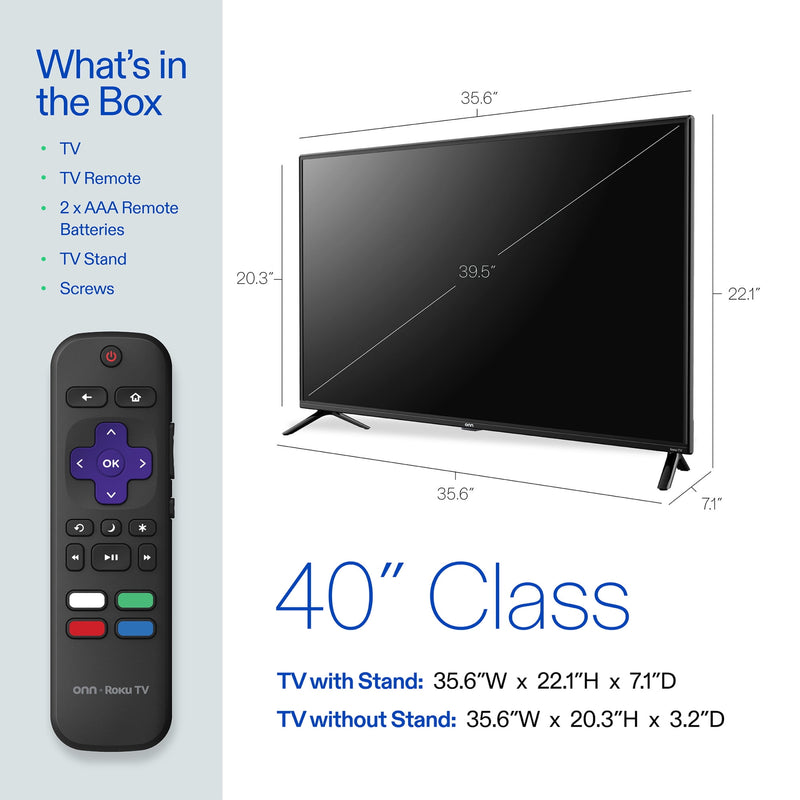 onn 40” Class FHD (1080P) LED Roku Smart TV (100058007)