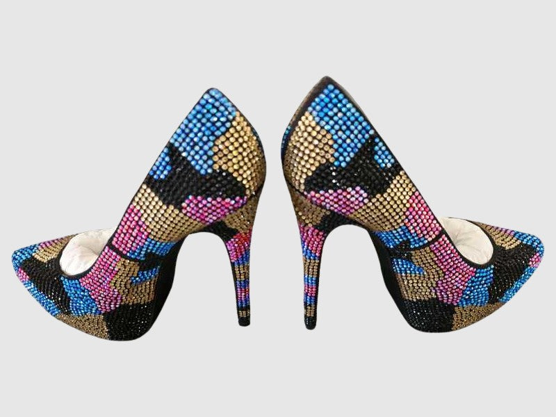DYVINAL MULTI-COLORED RHINESTONE PLATFORM HEELS - SM REBOOTED
