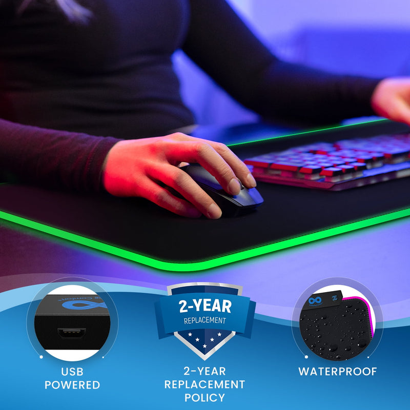 Everlasting Comfort Gaming Mouse Pad - Large Oversized Mouse Pad with Wrist Support, 14 Color Modes, Waterproof Gaming Accessories (Black)