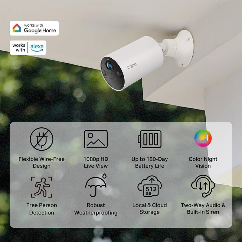 TP-Link 𝗧𝗮𝗽𝗼 SolarCam C402 Kit, Outdoor Battery Camera w/Solar Panel Base, Wireless, 1080P, Free Person/Vehicle Detection, SD/Cloud Storage, Color Night Vision, No Hub Needed, Works w/Alexa