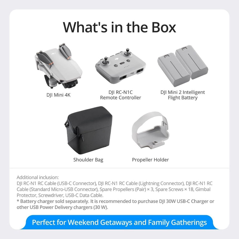 DJI Mini 4K, Drone with 4K UHD Camera for Adults, Under 249 g, 3-Axis Gimbal Stabilization, 10km Video Transmission, Auto Return, Wind Resistance, 1 Battery for 31-Min Max Flight Time, Intelligent Flight