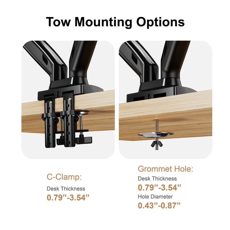 PERLESMITH Dual Monitor Stand, Desk Mount Base, Full Adjustable Gas Spring Monitor Mount for 13-32 inch Computer Screens