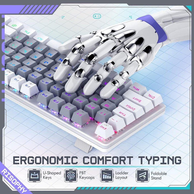RisoPhy Mechanical Gaming Keyboard, RGB 104 Keys Ultra-Slim LED Backlit USB Wired Keyboard with Blue Switch, Durable Abs Keycaps/Anti-Ghosting/Spill-Resistant Computer Keyboard for PC Mac Xbox Gamer