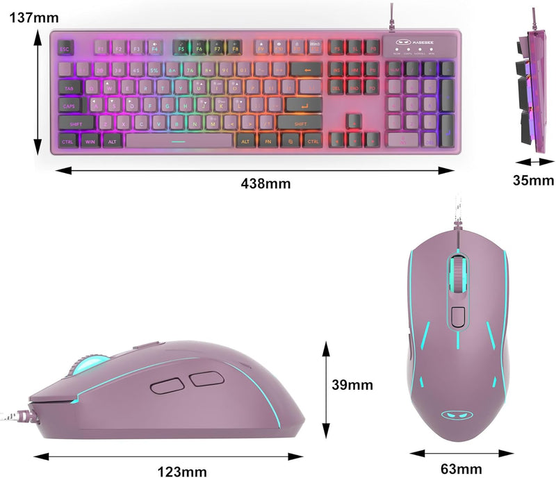 Gaming Keyboard and Mouse Combo, K1 RGB LED Backlit Keyboard with 104 Key for PC/Laptop(White)