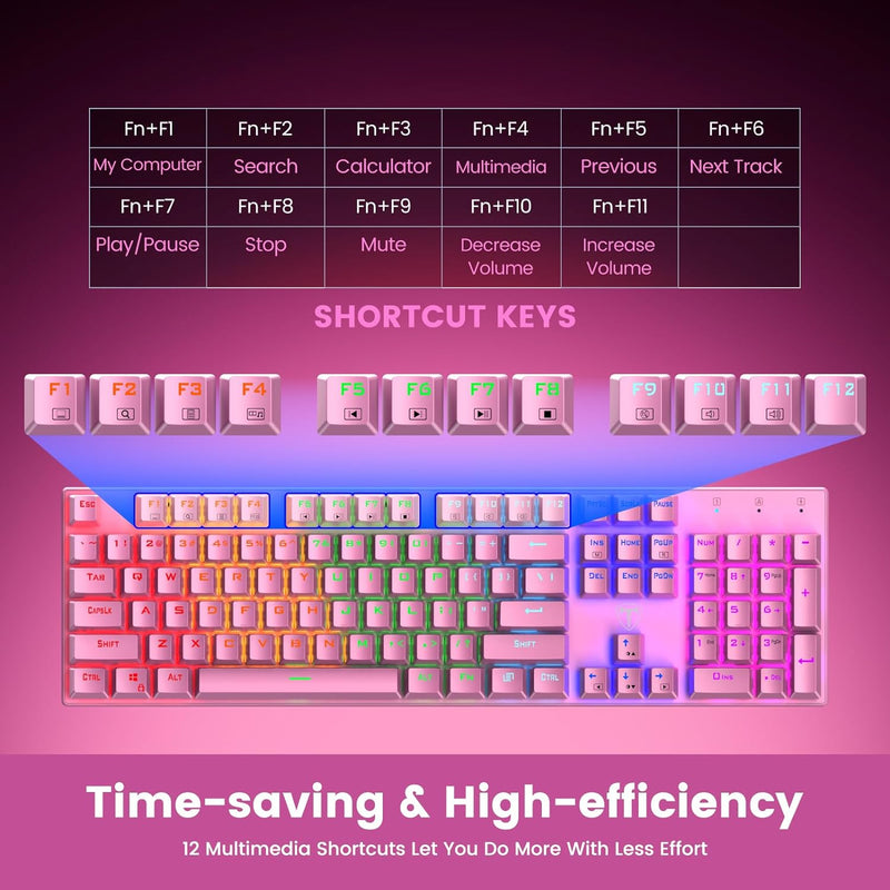 RisoPhy Mechanical Gaming Keyboard, RGB 104 Keys Ultra-Slim LED Backlit USB Wired Keyboard with Blue Switch, Durable Abs Keycaps/Anti-Ghosting/Spill-Resistant Computer Keyboard for PC Mac Xbox Gamer