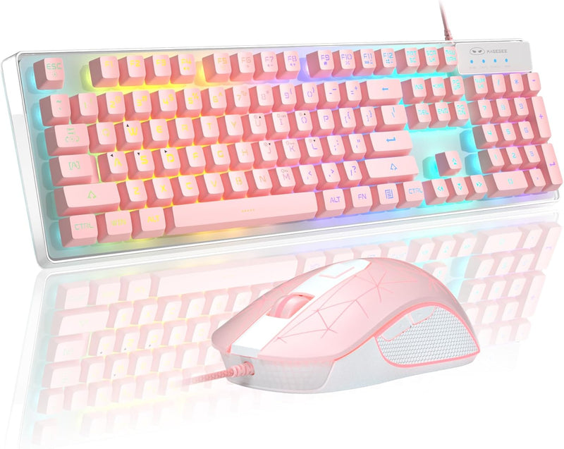 Gaming Keyboard and Mouse Combo, K1 RGB LED Backlit Keyboard with 104 Key for PC/Laptop(White)