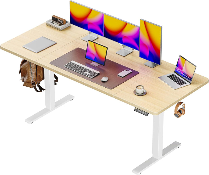 Huuger 55 x 28 Large Electric Standing Desk, Height Adjustable Computer Desk, 27.6" Deep Desktop, Stand up Gaming Office Table with 2 Hooks, 3 Preset Heights, for Home Office, Black