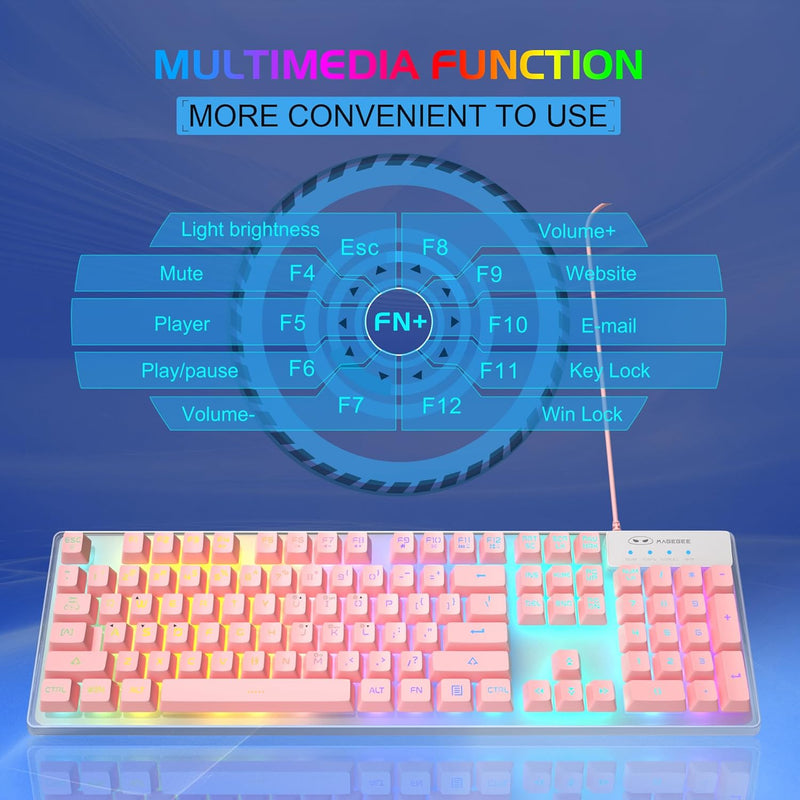 Gaming Keyboard and Mouse Combo, K1 RGB LED Backlit Keyboard with 104 Key for PC/Laptop(White)