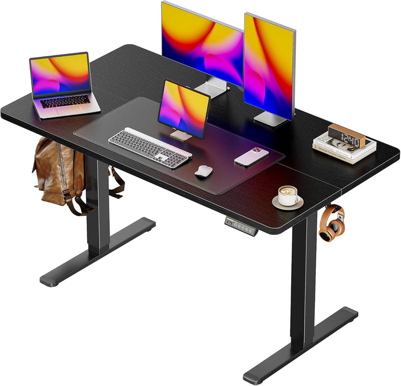 Huuger 55 x 28 Large Electric Standing Desk, Height Adjustable Computer Desk, 27.6" Deep Desktop, Stand up Gaming Office Table with 2 Hooks, 3 Preset Heights, for Home Office, Black