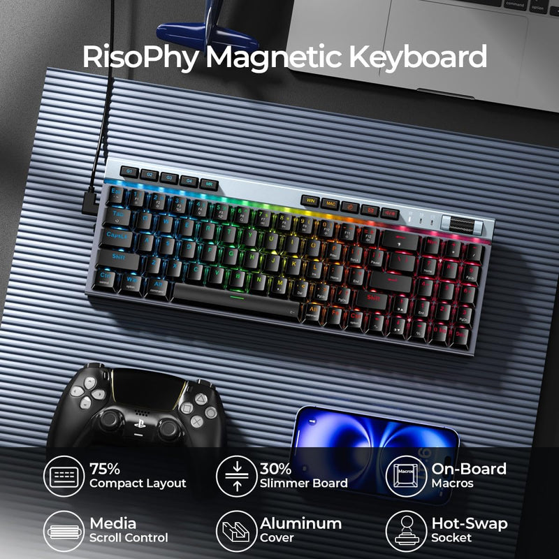 RisoPhy Mechanical Gaming Keyboard, RGB 104 Keys Ultra-Slim LED Backlit USB Wired Keyboard with Blue Switch, Durable Abs Keycaps/Anti-Ghosting/Spill-Resistant Computer Keyboard for PC Mac Xbox Gamer
