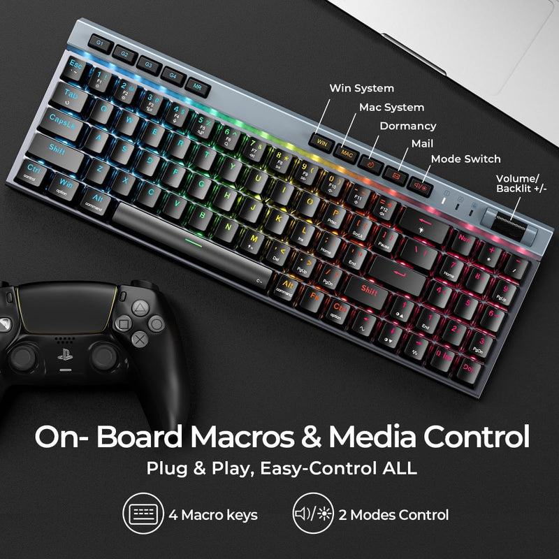 RisoPhy Mechanical Gaming Keyboard, RGB 104 Keys Ultra-Slim LED Backlit USB Wired Keyboard with Blue Switch, Durable Abs Keycaps/Anti-Ghosting/Spill-Resistant Computer Keyboard for PC Mac Xbox Gamer