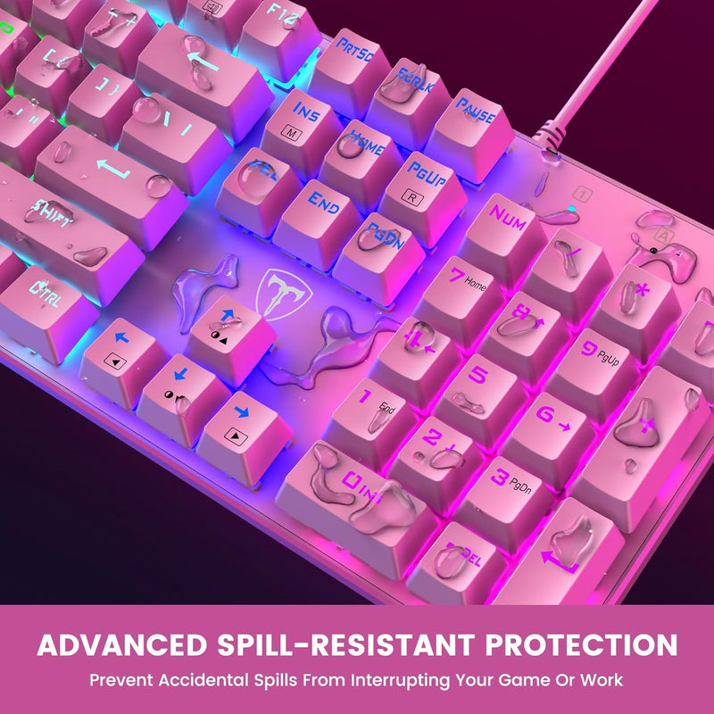 RisoPhy Mechanical Gaming Keyboard, RGB 104 Keys Ultra-Slim LED Backlit USB Wired Keyboard with Blue Switch, Durable Abs Keycaps/Anti-Ghosting/Spill-Resistant Computer Keyboard for PC Mac Xbox Gamer