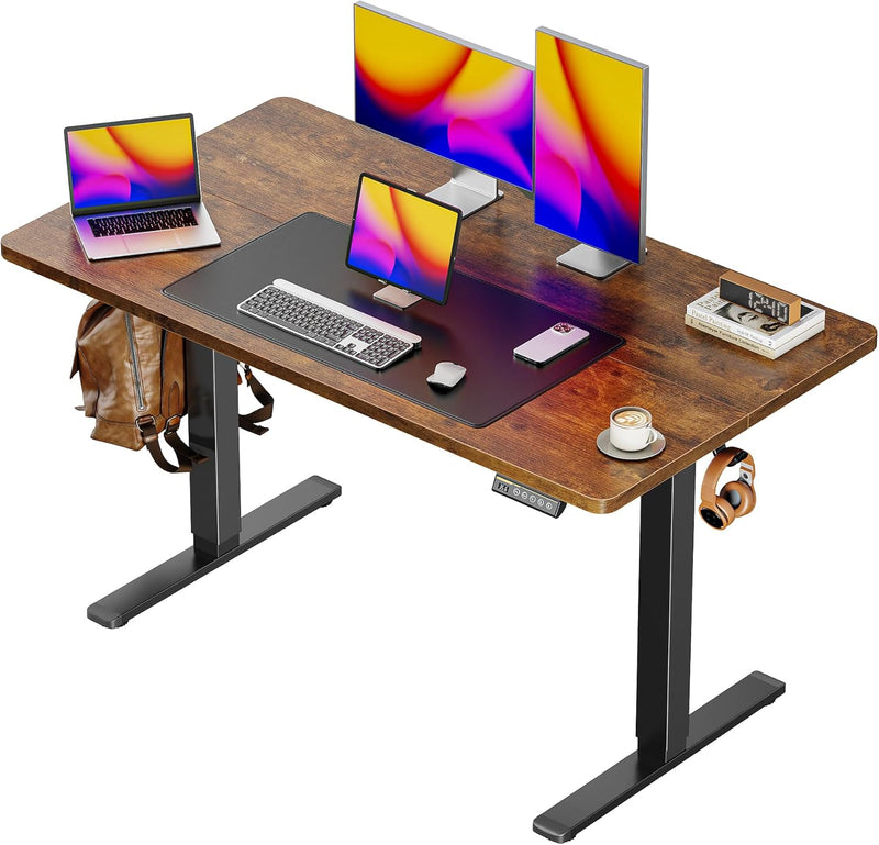 Huuger 55 x 28 Large Electric Standing Desk, Height Adjustable Computer Desk, 27.6" Deep Desktop, Stand up Gaming Office Table with 2 Hooks, 3 Preset Heights, for Home Office, Black