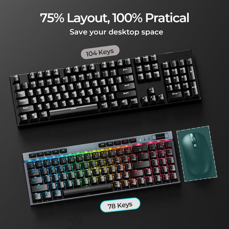 RisoPhy Mechanical Gaming Keyboard, RGB 104 Keys Ultra-Slim LED Backlit USB Wired Keyboard with Blue Switch, Durable Abs Keycaps/Anti-Ghosting/Spill-Resistant Computer Keyboard for PC Mac Xbox Gamer