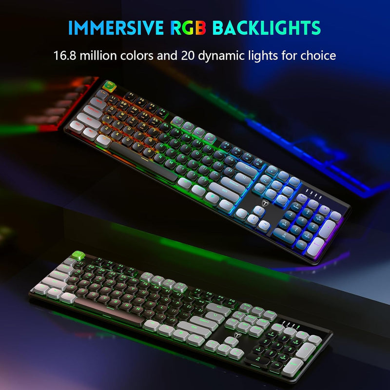 RisoPhy Mechanical Gaming Keyboard, RGB 104 Keys Ultra-Slim LED Backlit USB Wired Keyboard with Blue Switch, Durable Abs Keycaps/Anti-Ghosting/Spill-Resistant Computer Keyboard for PC Mac Xbox Gamer