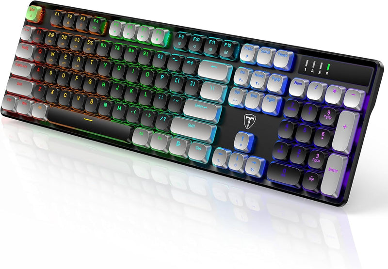 RisoPhy Mechanical Gaming Keyboard, RGB 104 Keys Ultra-Slim LED Backlit USB Wired Keyboard with Blue Switch, Durable Abs Keycaps/Anti-Ghosting/Spill-Resistant Computer Keyboard for PC Mac Xbox Gamer