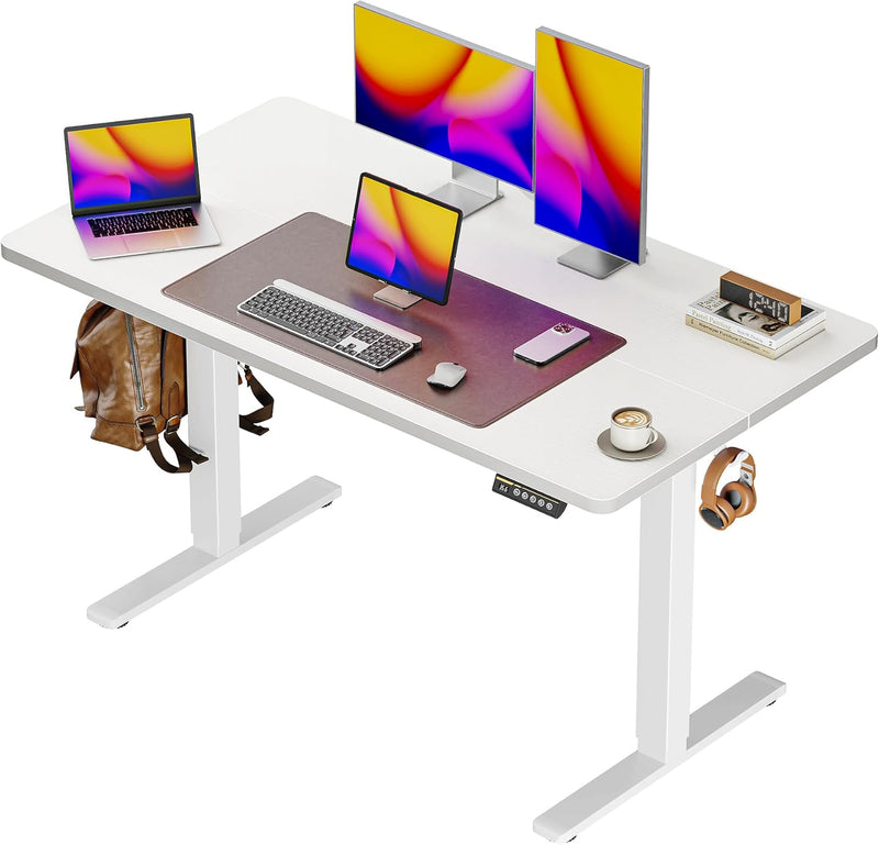 Huuger 55 x 28 Large Electric Standing Desk, Height Adjustable Computer Desk, 27.6" Deep Desktop, Stand up Gaming Office Table with 2 Hooks, 3 Preset Heights, for Home Office, Black