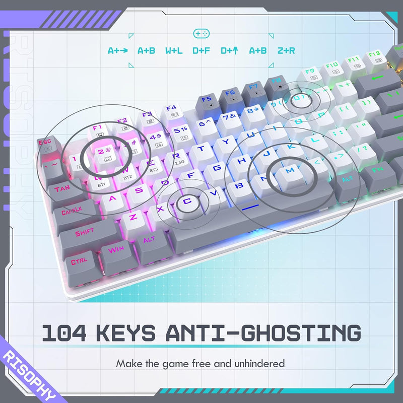 RisoPhy Mechanical Gaming Keyboard, RGB 104 Keys Ultra-Slim LED Backlit USB Wired Keyboard with Blue Switch, Durable Abs Keycaps/Anti-Ghosting/Spill-Resistant Computer Keyboard for PC Mac Xbox Gamer