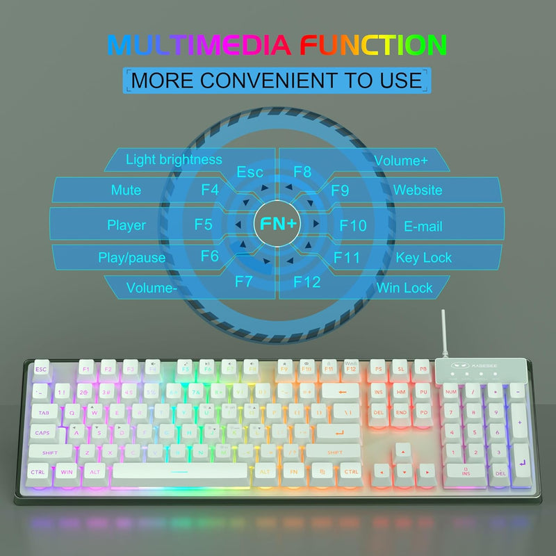 Gaming Keyboard and Mouse Combo, K1 RGB LED Backlit Keyboard with 104 Key for PC/Laptop(White)