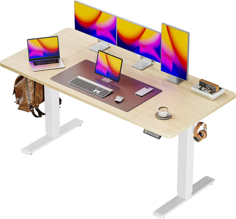 Huuger 55 x 28 Large Electric Standing Desk, Height Adjustable Computer Desk, 27.6" Deep Desktop, Stand up Gaming Office Table with 2 Hooks, 3 Preset Heights, for Home Office, Black