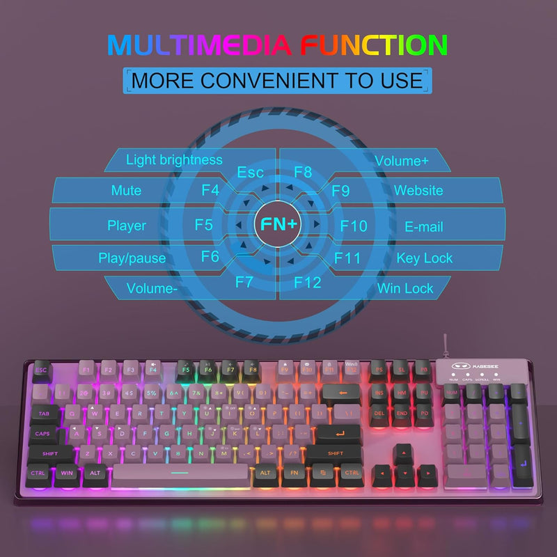 Gaming Keyboard and Mouse Combo, K1 RGB LED Backlit Keyboard with 104 Key for PC/Laptop(White)