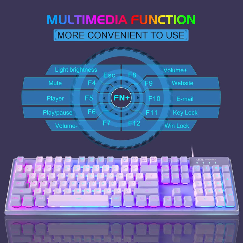 Gaming Keyboard and Mouse Combo, K1 RGB LED Backlit Keyboard with 104 Key for PC/Laptop(White)