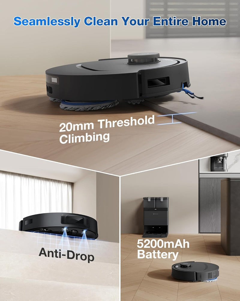 ECOVACS DEEBOT T80 Omni Robot Vacuum and Mop, 18,000Pa Suction, OZMO™ Roller Real-Time Mop Washing, Self-Emptying, Hot Air Drying, AI Navigation, Anti-Tangle Brush, for Pets, Carpets & Hard Floors