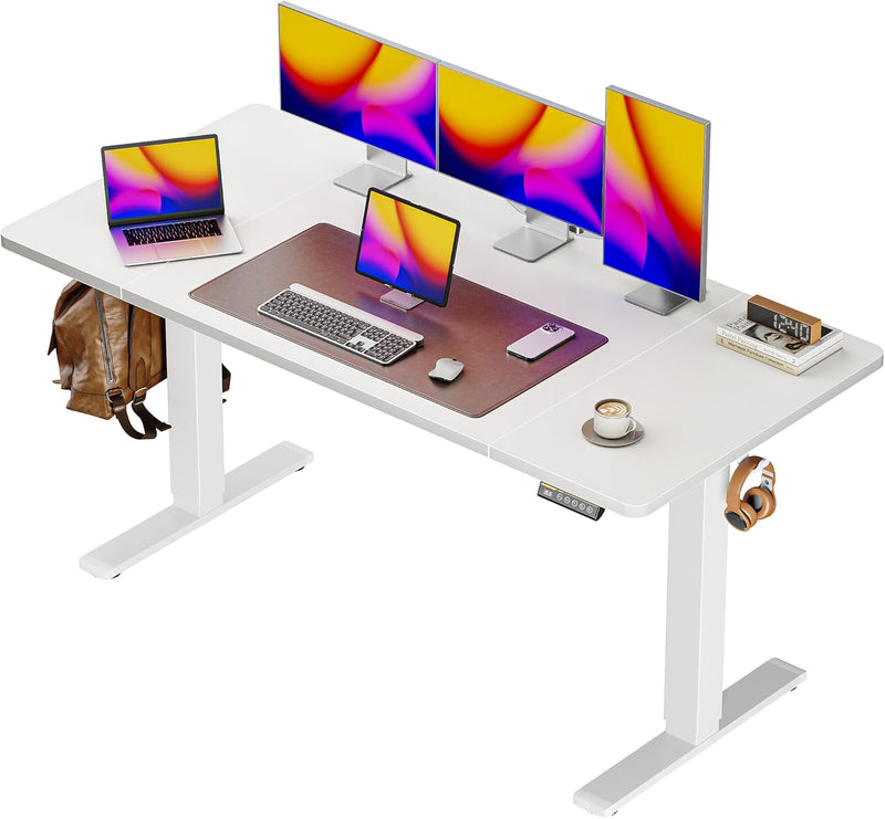 Huuger 55 x 28 Large Electric Standing Desk, Height Adjustable Computer Desk, 27.6" Deep Desktop, Stand up Gaming Office Table with 2 Hooks, 3 Preset Heights, for Home Office, Black