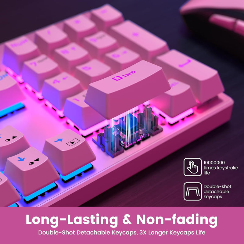 RisoPhy Mechanical Gaming Keyboard, RGB 104 Keys Ultra-Slim LED Backlit USB Wired Keyboard with Blue Switch, Durable Abs Keycaps/Anti-Ghosting/Spill-Resistant Computer Keyboard for PC Mac Xbox Gamer