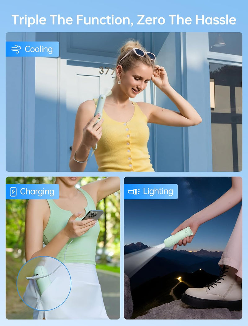 JISULIFE Handheld Mini Fan, 3 IN 1 USB Rechargeable Portable Fan [12-19 Working Hours] with Power Bank, Flashlight, Pocket Design for Travel/Summer/Concerts/Lash, Gifts for Women (Pink)