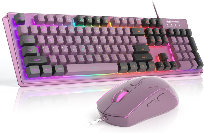 Gaming Keyboard and Mouse Combo, K1 RGB LED Backlit Keyboard with 104 Key for PC/Laptop(White)