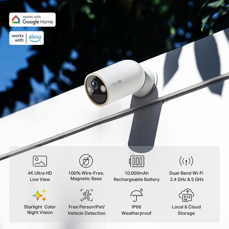 TP-Link 𝗧𝗮𝗽𝗼 SolarCam C402 Kit, Outdoor Battery Camera w/Solar Panel Base, Wireless, 1080P, Free Person/Vehicle Detection, SD/Cloud Storage, Color Night Vision, No Hub Needed, Works w/Alexa