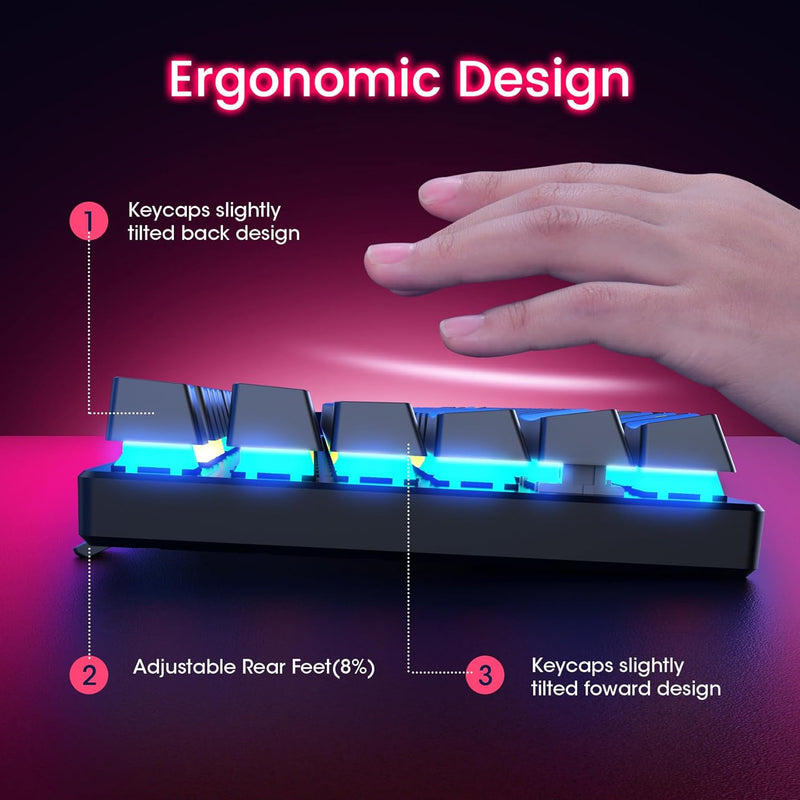RisoPhy Mechanical Gaming Keyboard, RGB 104 Keys Ultra-Slim LED Backlit USB Wired Keyboard with Blue Switch, Durable Abs Keycaps/Anti-Ghosting/Spill-Resistant Computer Keyboard for PC Mac Xbox Gamer