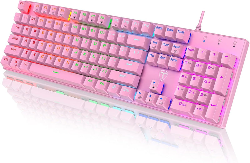 RisoPhy Mechanical Gaming Keyboard, RGB 104 Keys Ultra-Slim LED Backlit USB Wired Keyboard with Blue Switch, Durable Abs Keycaps/Anti-Ghosting/Spill-Resistant Computer Keyboard for PC Mac Xbox Gamer