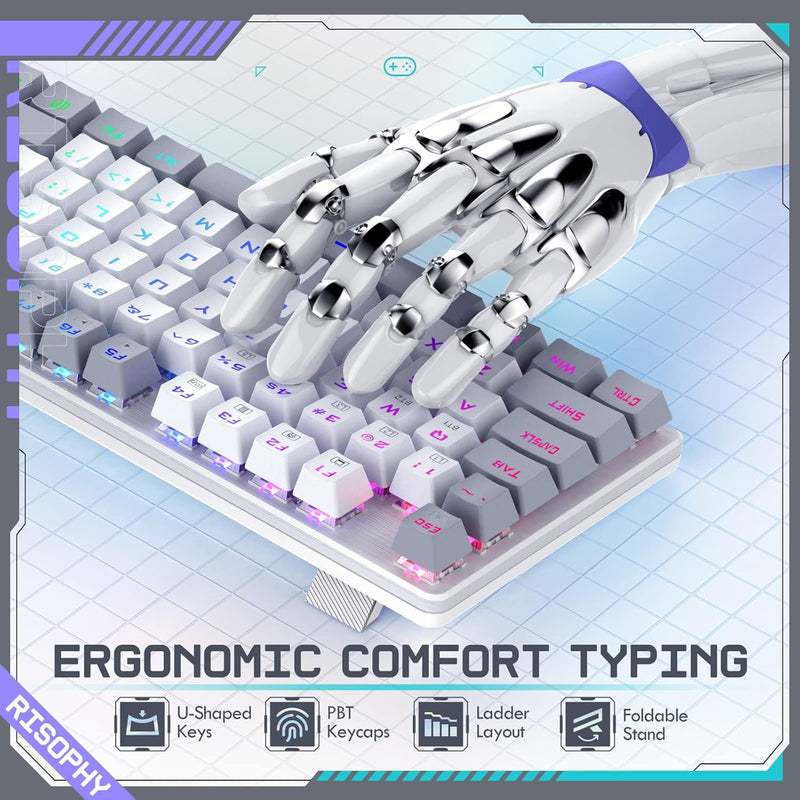 RisoPhy Mechanical Gaming Keyboard, RGB 104 Keys Ultra-Slim LED Backlit USB Wired Keyboard with Blue Switch, Durable Abs Keycaps/Anti-Ghosting/Spill-Resistant Computer Keyboard for PC Mac Xbox Gamer