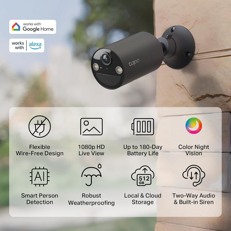 TP-Link 𝗧𝗮𝗽𝗼 SolarCam C402 Kit, Outdoor Battery Camera w/Solar Panel Base, Wireless, 1080P, Free Person/Vehicle Detection, SD/Cloud Storage, Color Night Vision, No Hub Needed, Works w/Alexa