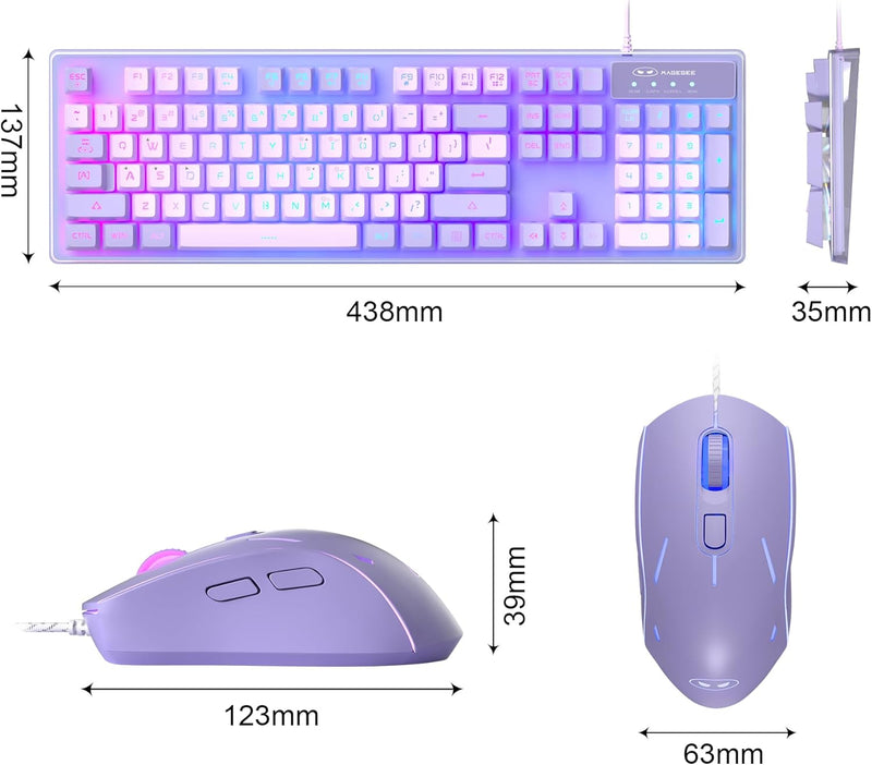 Gaming Keyboard and Mouse Combo, K1 RGB LED Backlit Keyboard with 104 Key for PC/Laptop(White)