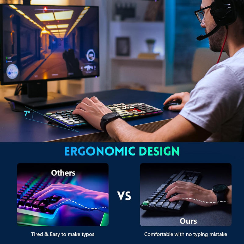RisoPhy Mechanical Gaming Keyboard, RGB 104 Keys Ultra-Slim LED Backlit USB Wired Keyboard with Blue Switch, Durable Abs Keycaps/Anti-Ghosting/Spill-Resistant Computer Keyboard for PC Mac Xbox Gamer