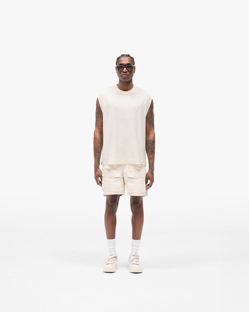 Slub Script Tank - Aged White