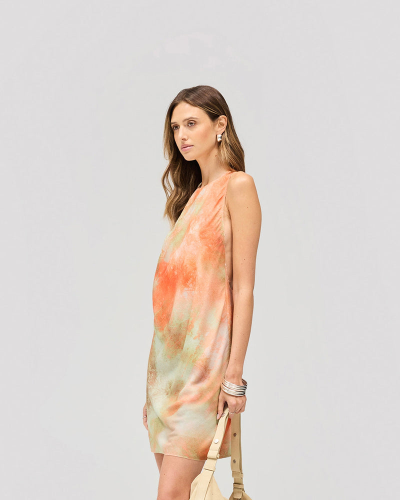 Illusion Mini Dress - Forest Print Orange